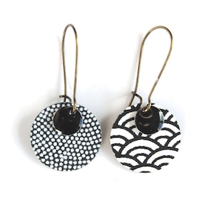 Asymmetrical black and white Japanese paper earrings