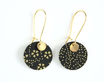 Boucles d'oreilles asymétriques papier japonais or et noir