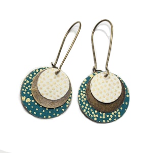 Green and white gold Japanese paper earrings