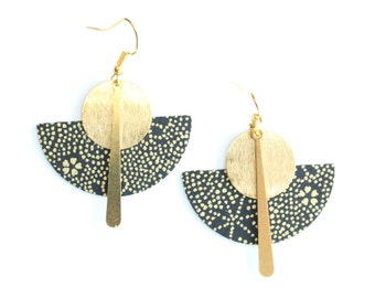 boucles d'oreilles original papier japonais noir et or