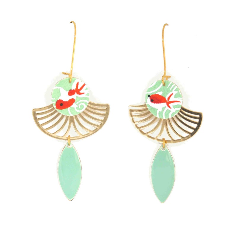 Boucles D'oreilles Argentées Motif Poisson Vert – Fantaisie, Neuves Sans Emballage