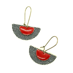 Half round Japanese paper earrings with red enamel