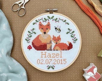 Kit de punto de cruz personalizado de zorro cachorro: regalo para bebé