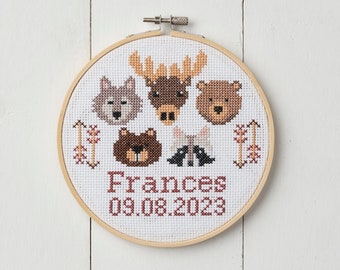 Kit de punto de cruz personalizado para bebé: Animales nativos americanos