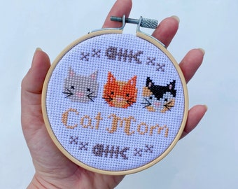 Kit de punto de cruz moderno: regalo para amantes de los gatos: kit de manualidades para principiantes