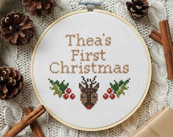 Kit de punto de cruz navideño personalizado: La primera Navidad del bebé