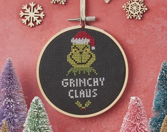 Kit de punto de cruz navideño: Manualidad navideña de Grinchy Claus
