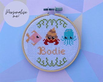Kit de punto de cruz personalizado de animales marinos – Regalo para bebé