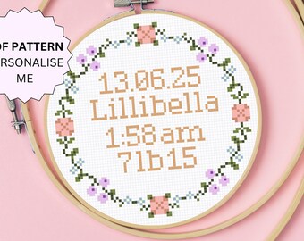 Patrón de punto de cruz personalizado para recién nacido (descarga en PDF)