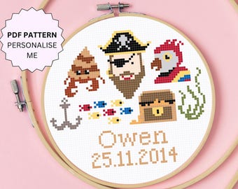 Patrón de punto de cruz personalizado para anuncio de nacimiento (patrón PDF)