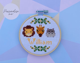 Kit de punto de cruz personalizado para bebé: Bordado de animales salvajes