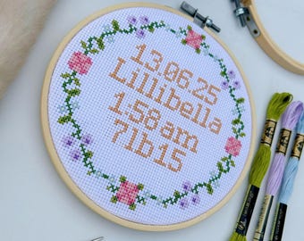 Punto de cruz personalizado para recién nacido: Kit fácil para principiantes