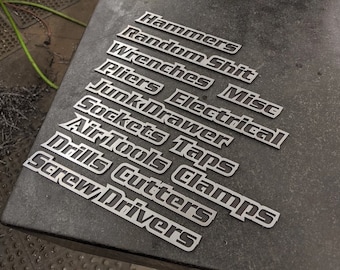 Custom Toolbox Drawer Emblems - 14 Piece Set As Shown - Brushed Pattern