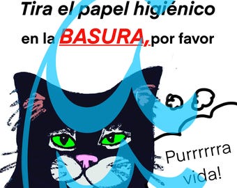 Gatos les Disgustan Inundaciones Download para Baños Donde Papel etc Hecha en Basura Nadamas Funny Humor Letrero con Gato Negro Black Cat