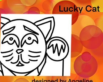 Lucky Fortune Cat Maneki Neko Printable & Digital Coloring Page,  Fun for Adults and Kids