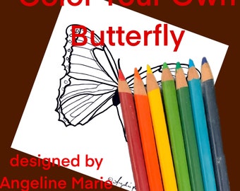 Butterfly Beautiful Tropic Morpho-Like Butterfly Coloring Page Printable Traceable Color Page, Painting, science, child, adult, Downloadable