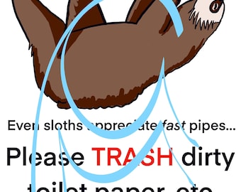 Even Sloths Appreciate Fast Pipes Sloth Restroom Sign – Funny Airbnb Reminder for Your Guest Bath-Restroom Humor Sign