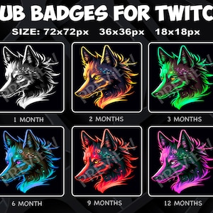 6 sous-badges Wolf pour Twitch Kick, lot de sous-badges fidélité pour les streamers Twitch Kick, badges binaires