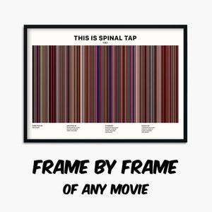 May include: A black and white poster with a colorful bar code design. The poster has the text "This is Spinal Tap" and "1984" at the top. The poster also includes the text "Directed by", "Written by", "Starring", and "Music by" with the names of the people involved in the film.
