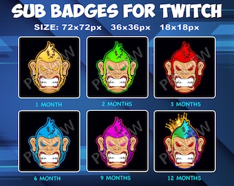 Monkey Twitch Kick Sub Badges Subscribers Sub Bit Loyalty Badges monkeys bits sub badge for Twitch Kick streamers