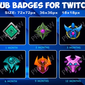 6 Fantasy Sub / Bit Badges for Twitch Kick, loyalty Badges Pack for Twitch Kick Streamers