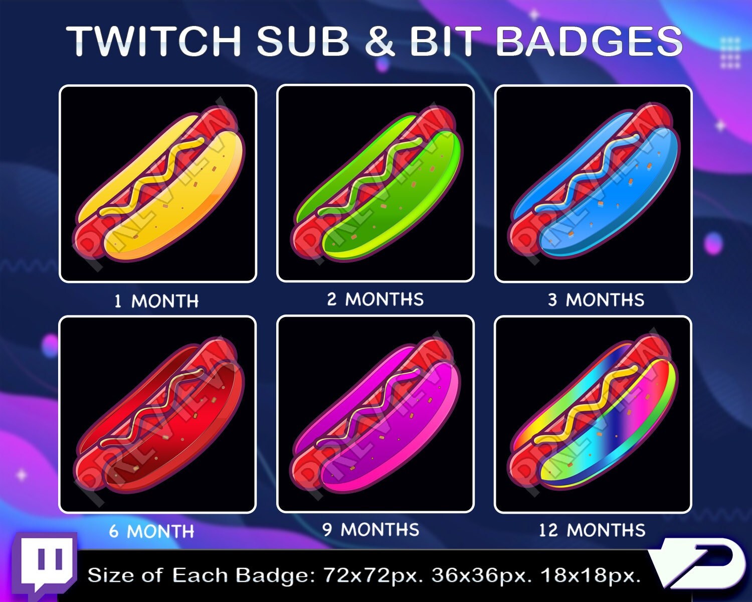 Hot Dog Sub Badges | Twitch Kick hot dog Subscribers Loyalty Sub Bit Badges
