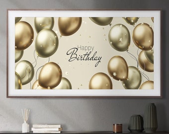 Samsung Frame TV art Happy Birthday, Birthday text with balloons, Instant Download, for Birthday, Frame TV Art, Samsung Art tv