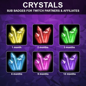 Crystals Sub Badges | Twitch Kick Crystals Subscribers Loyalty Sub Bit Badges