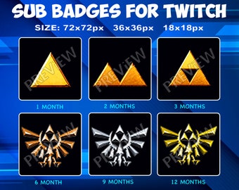 6 Zelda Triforce Sub / Bit Badges für Twitch, Loyalty Badges Pack für Twitch Streamer