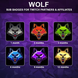 Badges Sub Twitch Wolf Badges fidélité Sub Bit pour abonnés