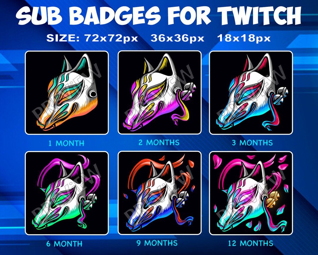 6 Kitsune Mask Japanese Sub / Bit Badges for Twitch Kick, Kitsune Fox ...