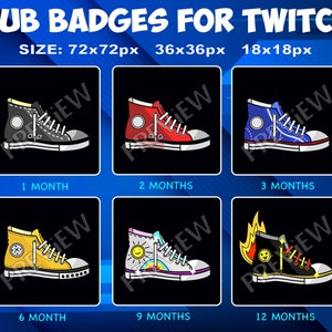 6 Sneakers Sub / Bit Badges for Twitch Kick, loyalty Badges Pack for Twitch Kick Streamers