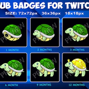6 Turtle Sub / Bit Badges for Twitch Kick, loyalty Turtles Badges Pack for Twitch Kick Streamers