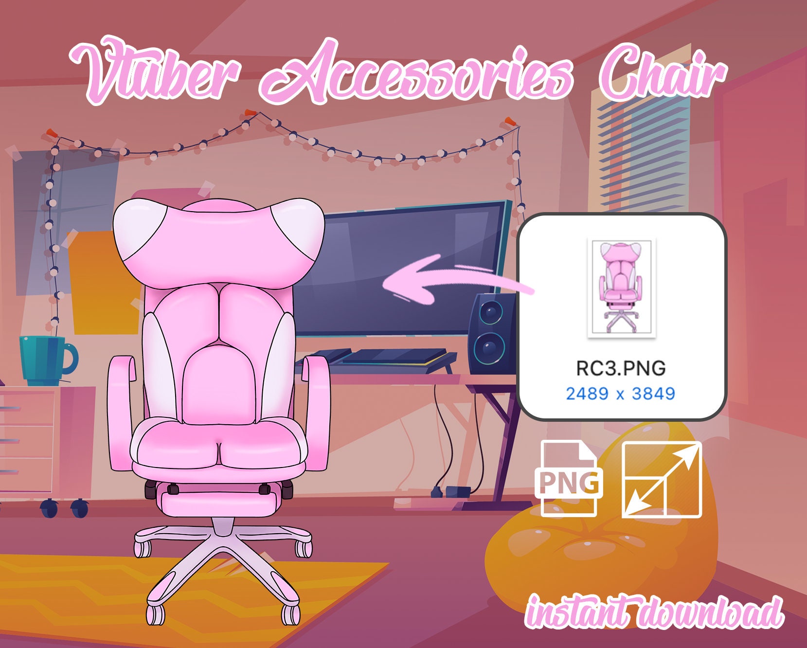 Vtuber Accessory Cute Gaming Chair Vtuber Streamer Asset Pink Cute