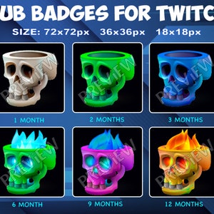 Insignias de suscripción de Twitch Kick de Skull Fire Insignias de lealtad de suscriptores de Sub Bit