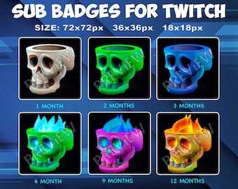 Skull Fire Twitch Kick Sub Badges Subscribers Sub Bit Loyalty Badges