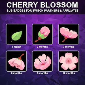 Cherry Blossom Twitch Sub Badges Subscribers Sakura Sub Bit Loyalty Badges