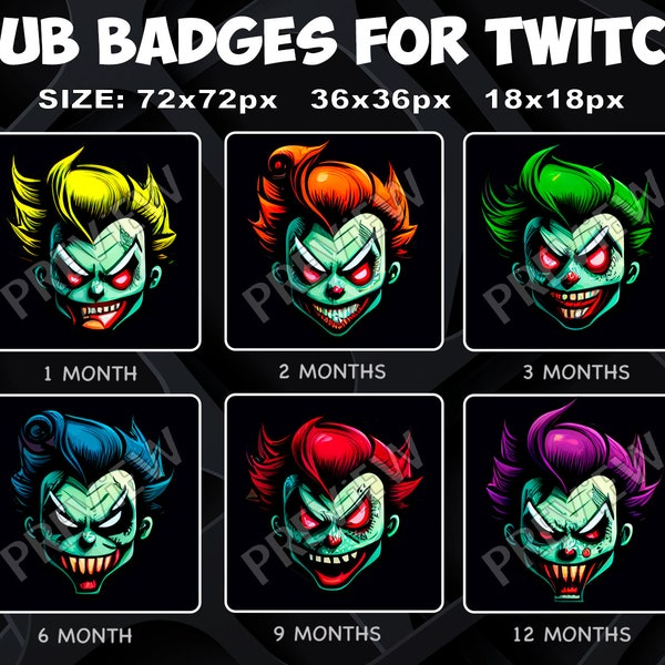 6 Joker Sub / Bit Badges for Twitch Kick, loyalty Badges Pack for Twitch Kick Streamers