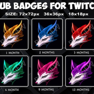 6 Fox Sub / Bit Badges for Twitch Kick, loyalty Badges Pack for Twitch Kick Streamers