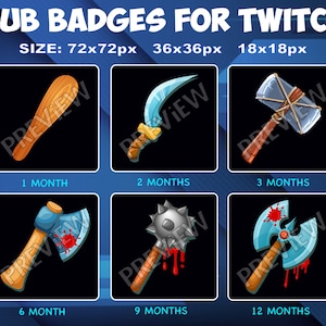 Weapons Twitch Kick Sub Badges Subscribers Sub Bit Loyalty Badges swords Twitch Kick sub bits for streamers