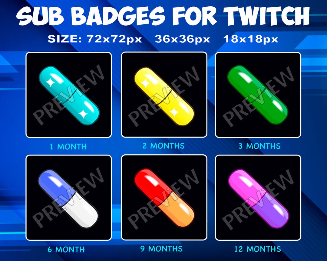 6 Pills Sub / Bit Badges for Twitch Loyalty Rank Badges Pack Etsy