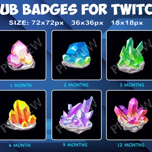 Crystals Twitch Kick Sub Badges Subscribers Sub Bit Loyalty Badges crystal color bits sub badge for Twitch Kick streamers