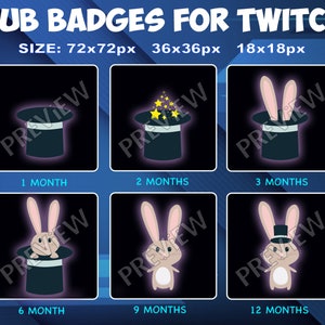 Cute Bunny rabbit Twitch Kick Sub Badges Subscribers Sub Bit Loyalty Badges magic rabbit from hat bits sub badge for Twitch Kick streamers