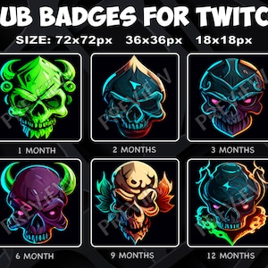 Insignias secundarias de calaveras / Insignias de bits secundarios de lealtad para suscriptores de Twitch Kick Skulls
