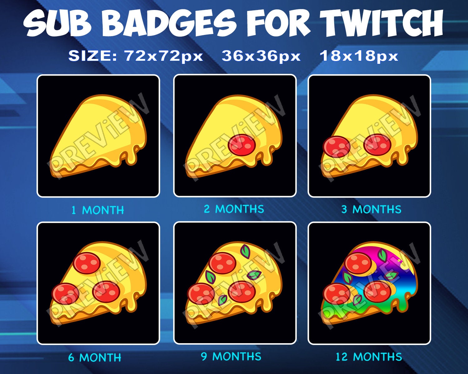 Pizza Food Twitch Kick Sub Badges Subscribers Sub Bit Loyalty - Etsy