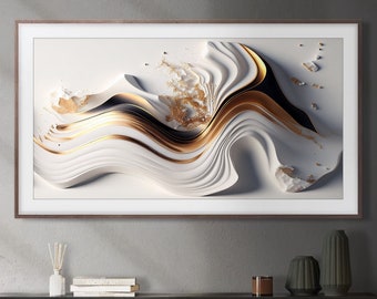 Samsung Frame TV Art, Beauty Wave Gold with Marble, Samsung Art TV, Digital Download for Samsung Frame, Digital Download, Frame TV Art