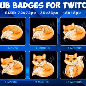 6 Cute Fox Sub / Bit Badges for Twitch Kick, loyalty Badges Pack for Twitch Kick Streamers