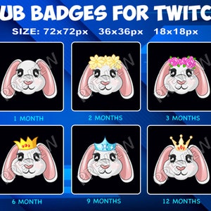6 Rabbits Sub / Bit Badges for Twitch Kick, loyalty Badges Pack for Twitch Kick Streamers