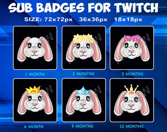 6 Rabbits Sub / Bit Badges for Twitch Kick, loyalty Badges Pack for Twitch Kick Streamers