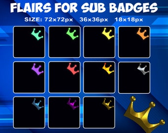 11 Crowns Badge Flairs for Twitch Sub Badges, Crown Twitch Badge Flair, Tier 2 and Tier 3 Flairs Set